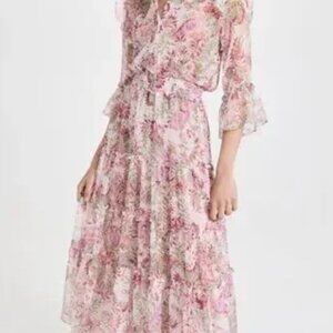 MISA LOS ANGELES Pamelina Chiffon Tiered Maxi Dress Paisley